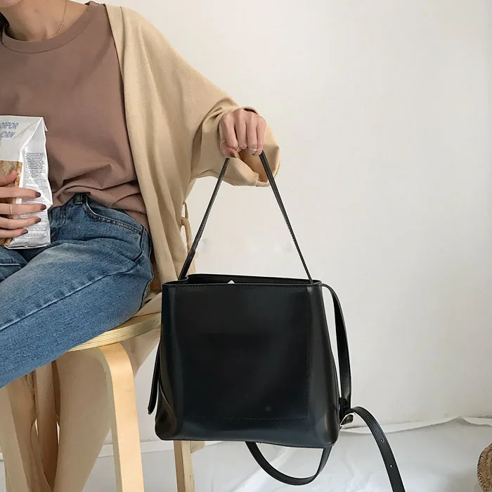 

Retro Crossbody Bag Square Women Shoulder Bags 2020 New Ladies Large Capacity Pocket Pu Leather Fashion Women's Solid Color Tote