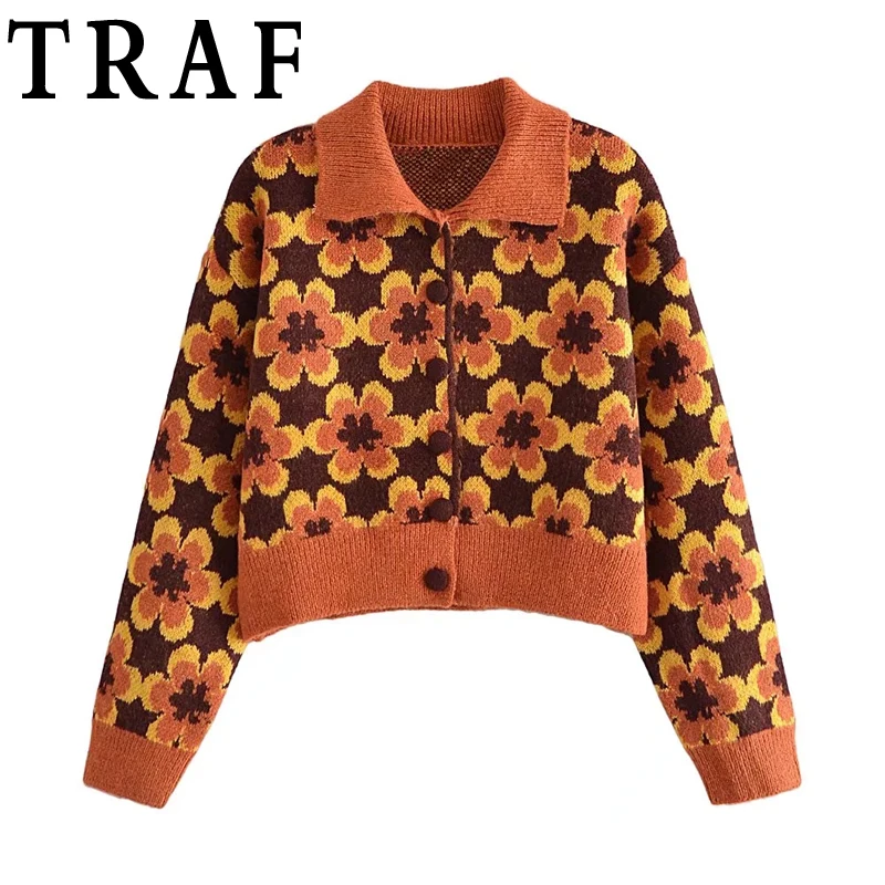 

Женский винтажный жаккардовый кардиган на пуговицах, с длинным рукавом