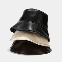 faux leather women bucket hats autumn solid pu sun hat female outdoor casual vintage ladies caps