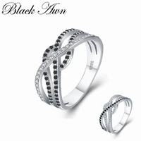 black awn trendy 2 6g 925 sterling silver fine jewelry bague black spinel wedding rings for women girl party gift bijoux c448