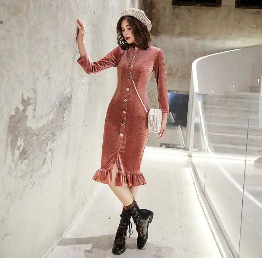 Новое поступление элегантный зима весна бархат, велюр женское платье qipao длинный рукав Традиционный китайский современный Чонсам плюс размер