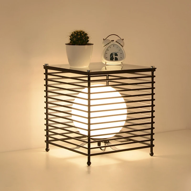 Современный Настольный светильник s с железной клеткой светодиодный для
