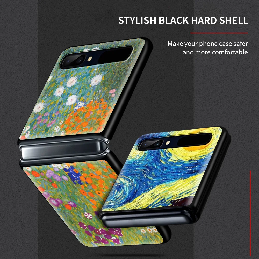 Smartphone Case For Samsung Z Flip 3 5G Cover PC Shell Black Caso Hard Van Gogh Starry Night Klimt Kiss