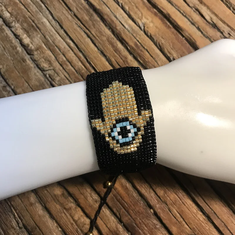 

Rttooas Evil Eye Bracelet Women Fashion Fatima Hamsa Hand Cuff Bracelets Pulseira Mujer 2020 Handmade Woven Rivet Jewelry