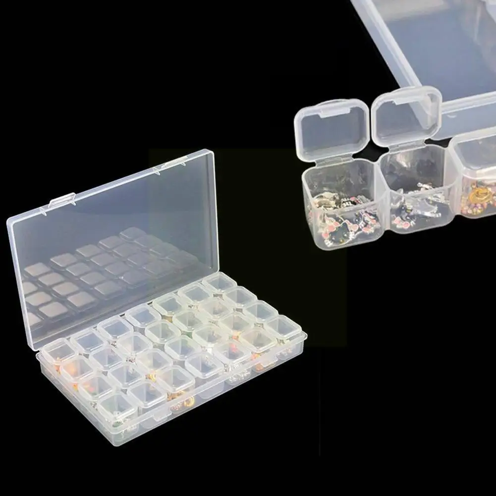 

New Colorful 28 Grids Manicure Box Kits Plastic Storage Box Holder Organizer Nail Box Art Beads Storage Tools M2R6