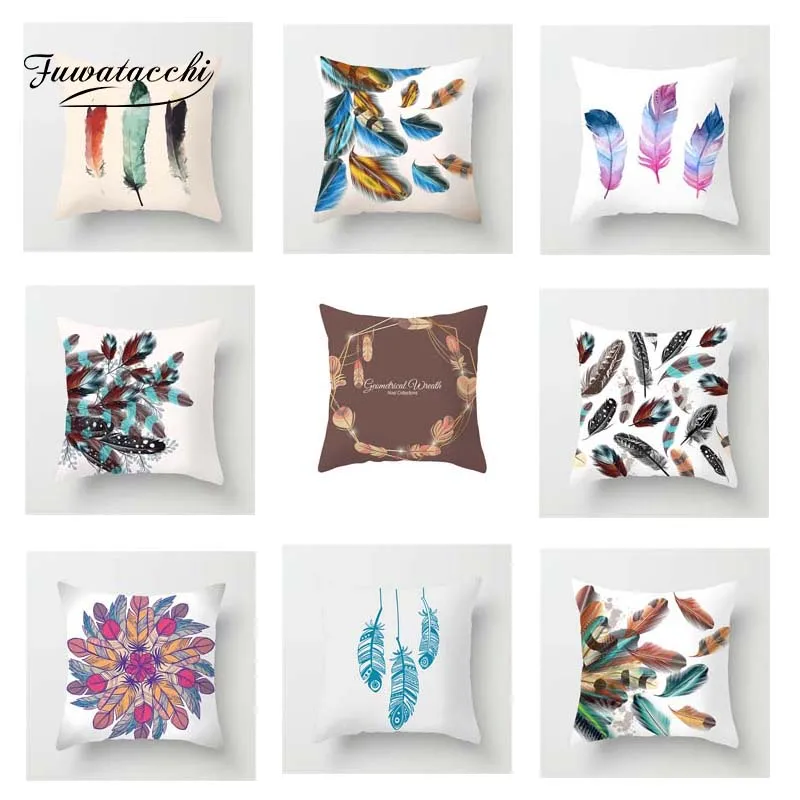 Разноцветный чехол для подушки Fuwatacchi с перьями розовый мягкий | Дом и сад