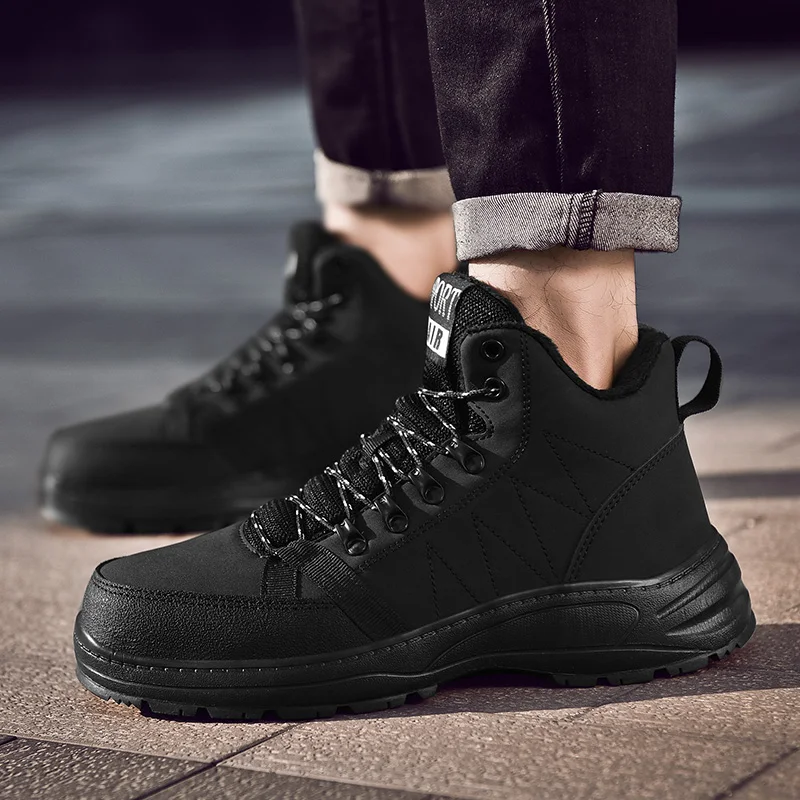Мужские зимние кожаные ботинки Мужская Рабочая обувь черного цвета Зимние