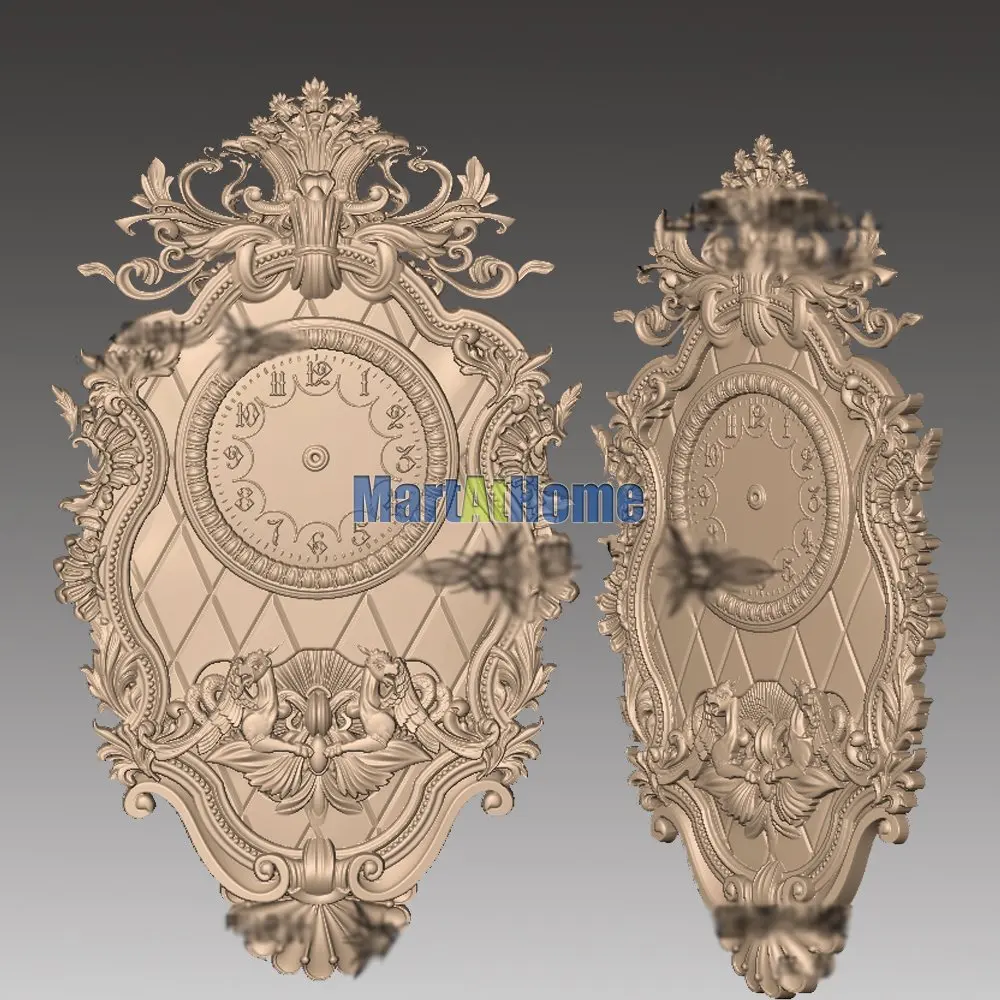 3D модель STL файл Круглый Резной рисунок Европейский механизм настенные часы для