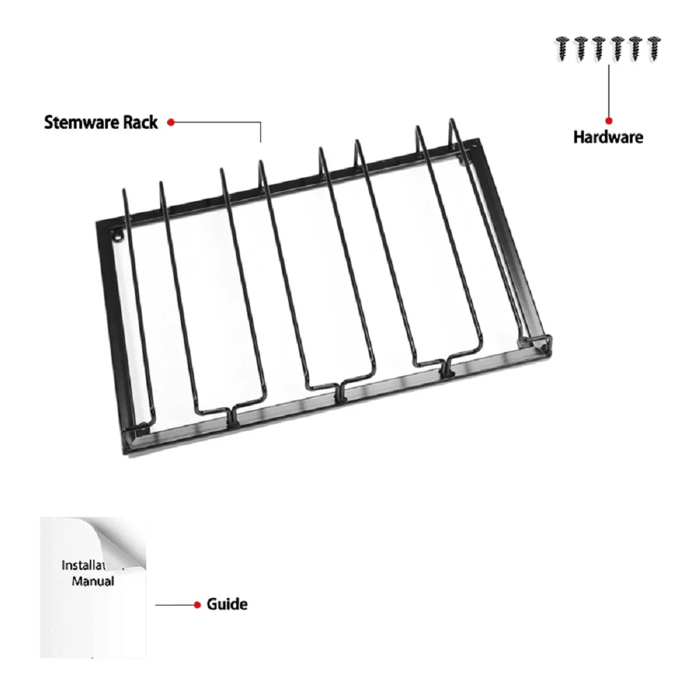 

Wine Glass Rack - Under Cabinet Stemware Wine Glass Holder Glasses Storage Hanger Metal Organizer for Bar Kitchen Black 4 row