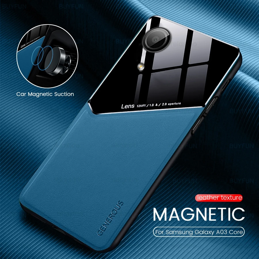 sumsung a03core case car magnetic holder leather cover for samsung galaxy a03 core sm-a035f/ds 6.5" soft frame protective coque