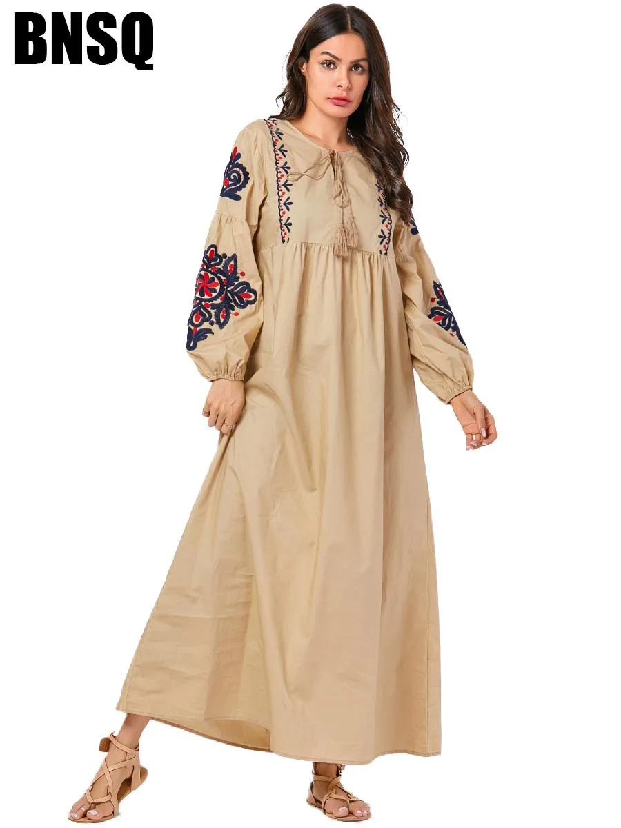 BNSQ женские мусульманские Длинные платья плюс размер халат вышивка abaya открытый Дубай Парер Рамадан Повседневный кафтан длинное платье