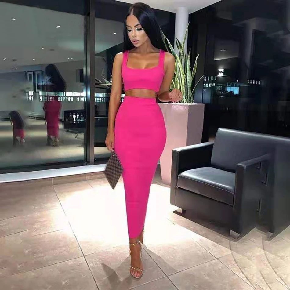 Новинка лета 2019 длинное Бандажное платье соблазнительное розово красное из 2