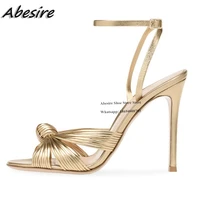 abesire new sandals gold ankle buckle strap high heels open toe sandals woman summer shoes fashion lady sexy stilettos big size