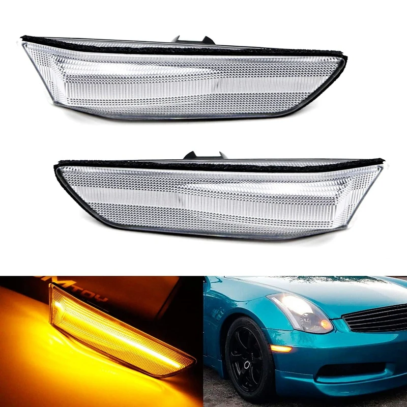 

Car LED Front Fender Side Marker Light Turn Signal Light for Infiniti G35 Coupe Skyline V35 2003-2007, Clear Lens