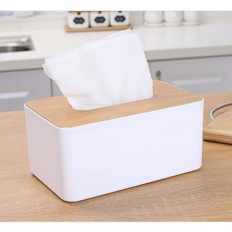 

Home Kitchen Wooden Plastic Tissue Box Solid Wood Napkin Holder Case Simple Stylish Bamboo cover Hotel storage box