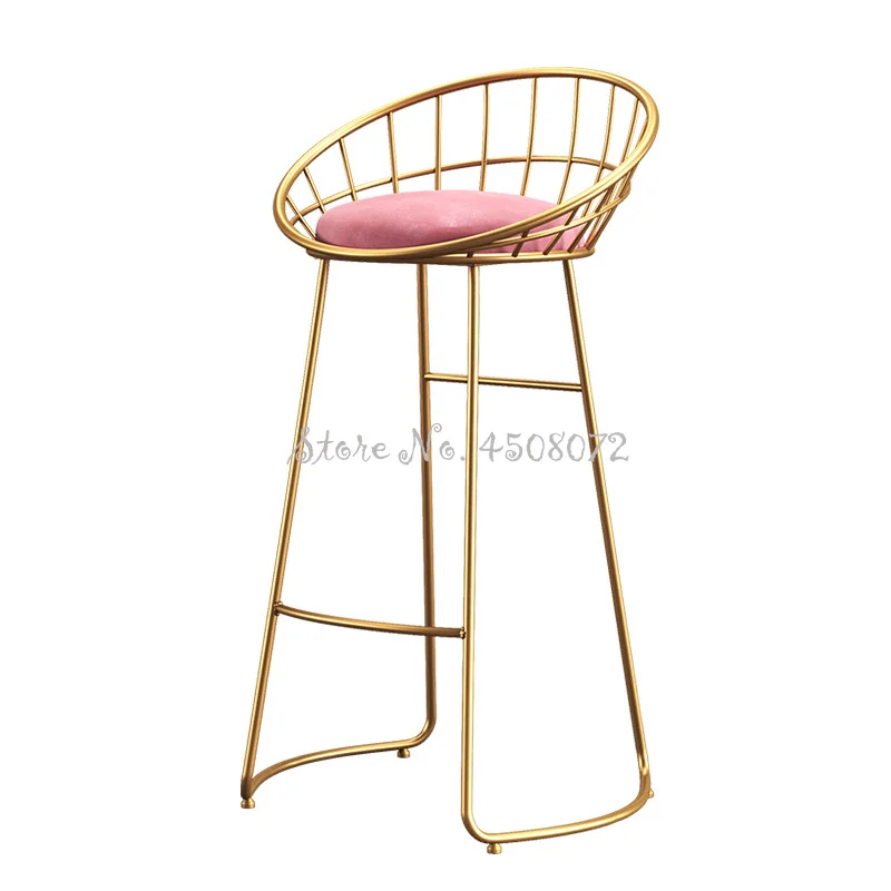 

65cm Color Seat Creative Bar Chair Home High Stool Cafe Bar Chair Backrest Wrought Iron Nordic Modern Bar Stool Pink Fannal Pad