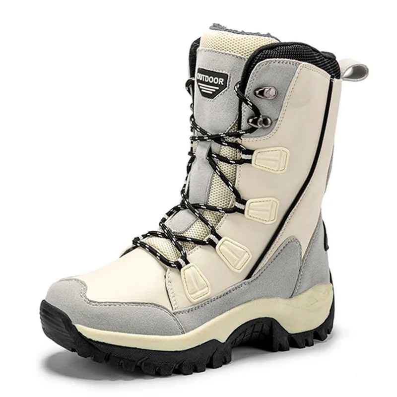 Зимние сапоги плюшевые теплые до середины икры водонепроницаемые женские зимние