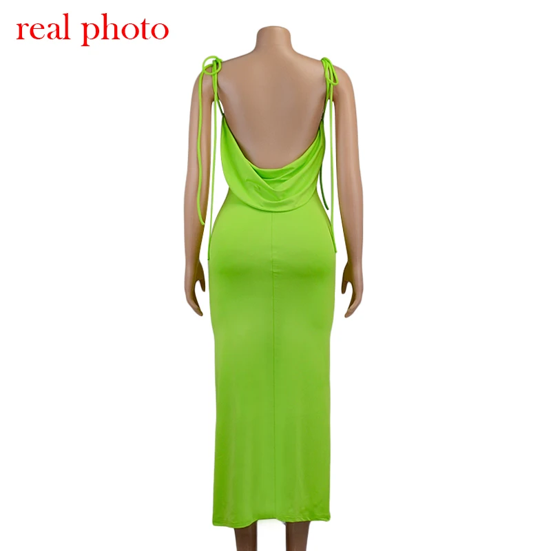 

Sexy Backless Maxi Dress For Women 2021 Summer Elegant Spaghetti Sleeveless Draped Dress For Night Club Party