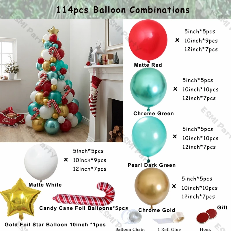 Guirnalda de globos para decoraci&oacute;n navide&ntilde;a, cadena de 114 piezas para decoraci&oacute;n de Navidad, &aacute;rbol de Navidad artesanal, verde, perla, verde oscuro, 2022 piezas-1