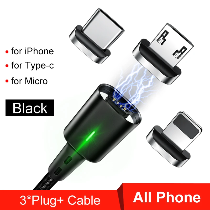 Быстрое магнитное зарядное устройство Elough 3,0 4,0 Micro USB кабель для iPhone samsung Xiaomi Быстрый Магнитный шнур для зарядки телефона type C кабель - Цвет: Black 3 in 1