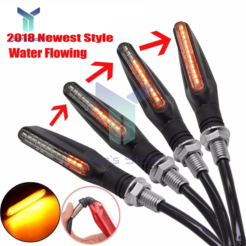 

Motorcycle Turn Signal Light LED Tail Flasher Water Flowing Blinker Turn Signal Black Shell Amber Yellow Light for Honda Kawasak