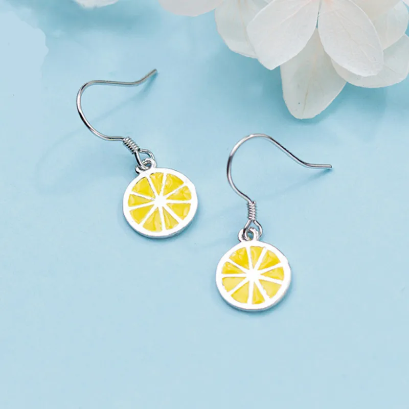 Серьги из чистого серебра 925 пробы с лимоном женские простые креативные