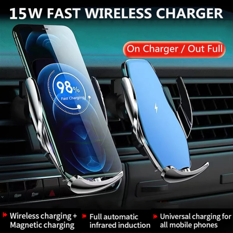 

15W Car Wireless Charger for iPhone Magnetic USB Infrared Sensor Automatic Clamping Qi Wireless Car Charger Phone Holder Mount