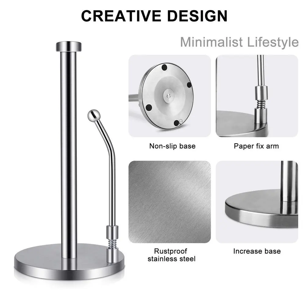 

Paper Towel Holder Stainless Steel Vertical Paper Towel Rack Towel Organizer Roll Dispenser Desktop Kitchen Gadget