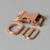100 Suit 8 Buttons 20mm Metal Dog Clasp Set Webbing Metal Slider DIY Pet Collar Strap Bag Belt Accessory-Rose Gold