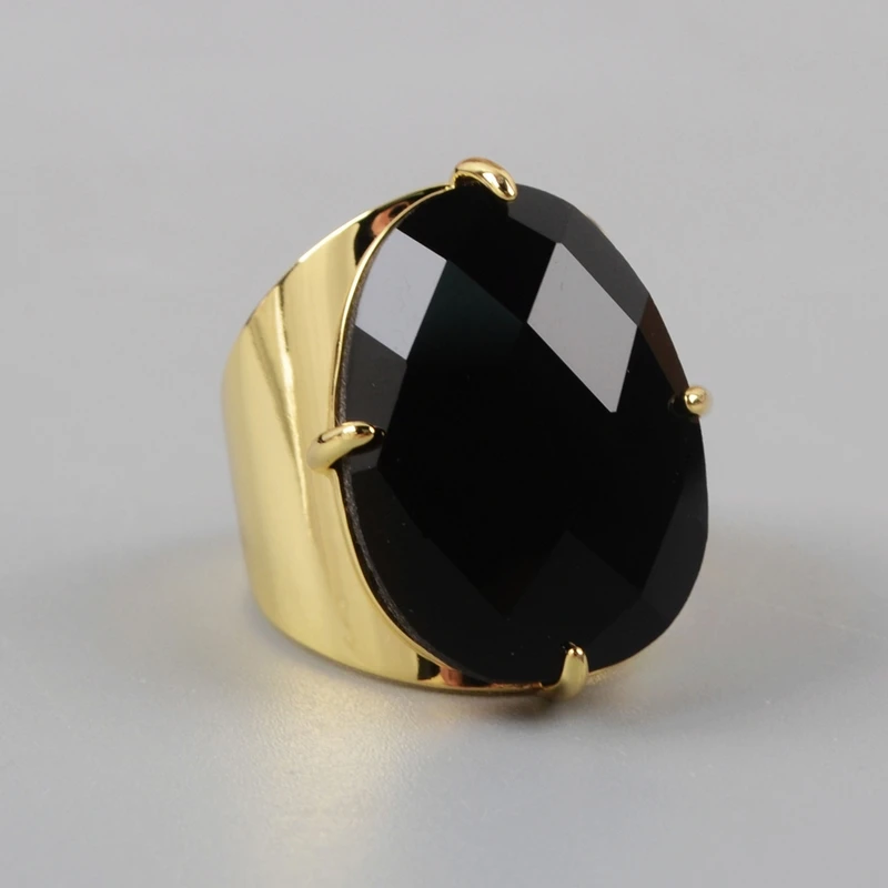 black agate-gold Обручальные кольца из натуральных камней Амазонит в форме яйца, розовый опал, Агаты, ювелирные изделия, граненые золотые кольца, бирюзовые женские кольца ZG0321 - Цвет основного камня: black agate-gold