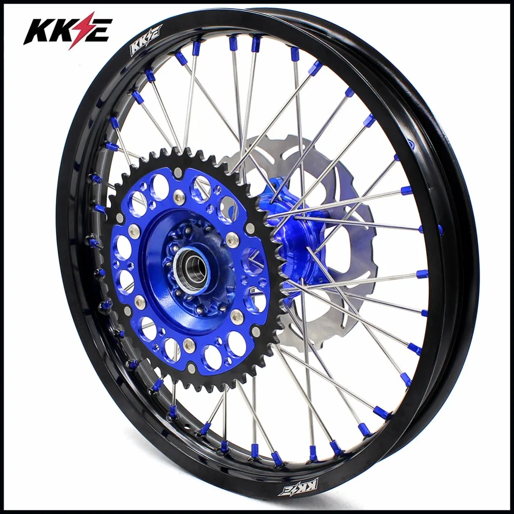 KKE 21/19 Литые колеса мотоцикла обода Набор для YAMAHA YZ125/250 99-19 YZ250F 2001- YZ450F 2003- синяя звездочка