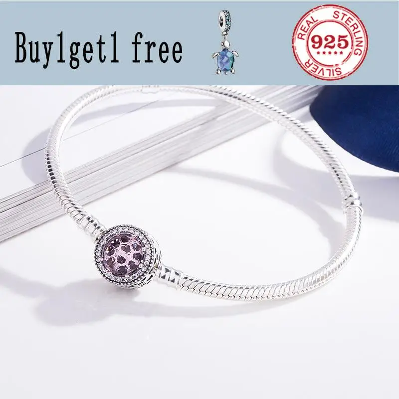 

Original 925 Sterling Silver Openwork Radiant Hearts With Pink Crystal pandora Bracelet Bangle Fit Women Bead Charm Diy Jewelry