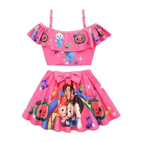 2021 summer cocomelon swimsuit for baby girl bathing clothes fashion kid sling vest topbow skirt 2pc set swimwear child outfit