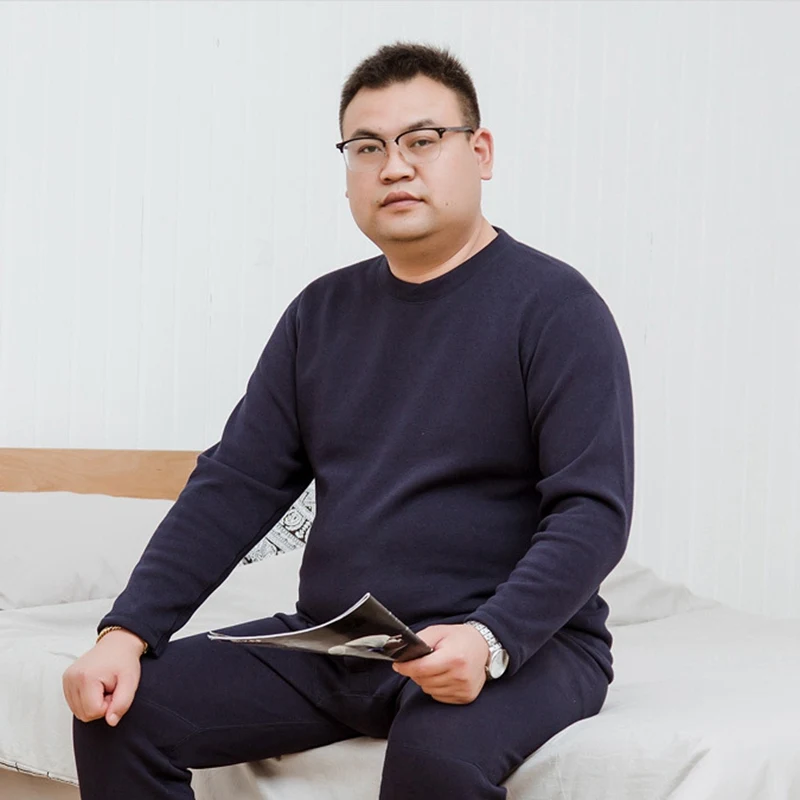 

winter plus size men thick fleece Thermal Leggings tshirt cotton Bottoms warm Tops and pants fleece suit underwear oversize 58