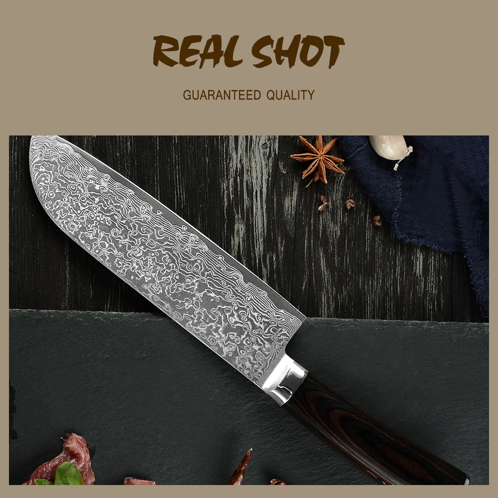 Японский нож сантоку Qing ножи из высокоуглеродистой дамасской стали дамасский