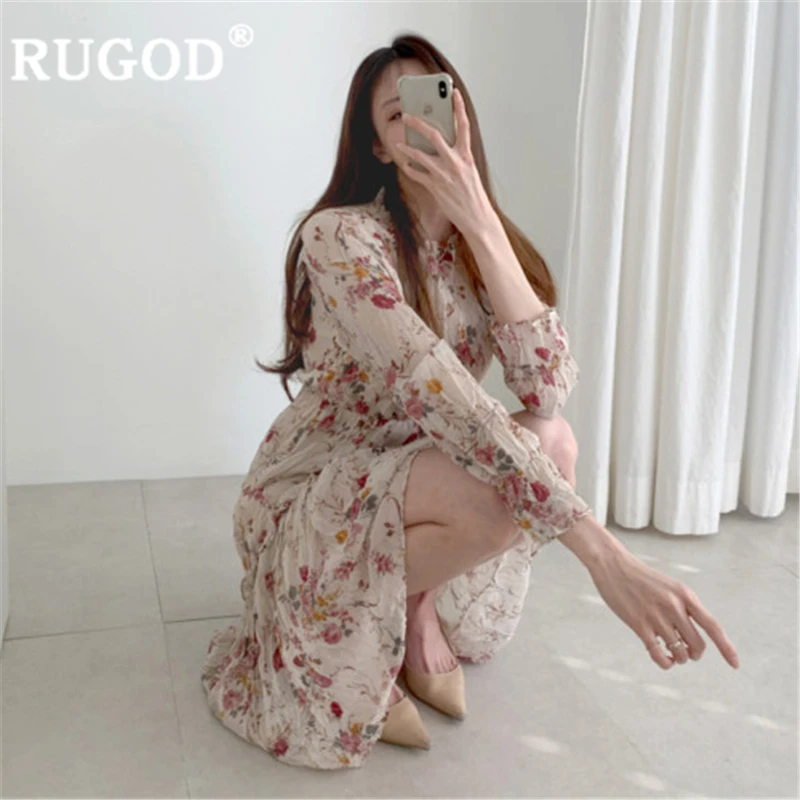 RUGOD корейские элегантные платья женское повседневное длинное платье