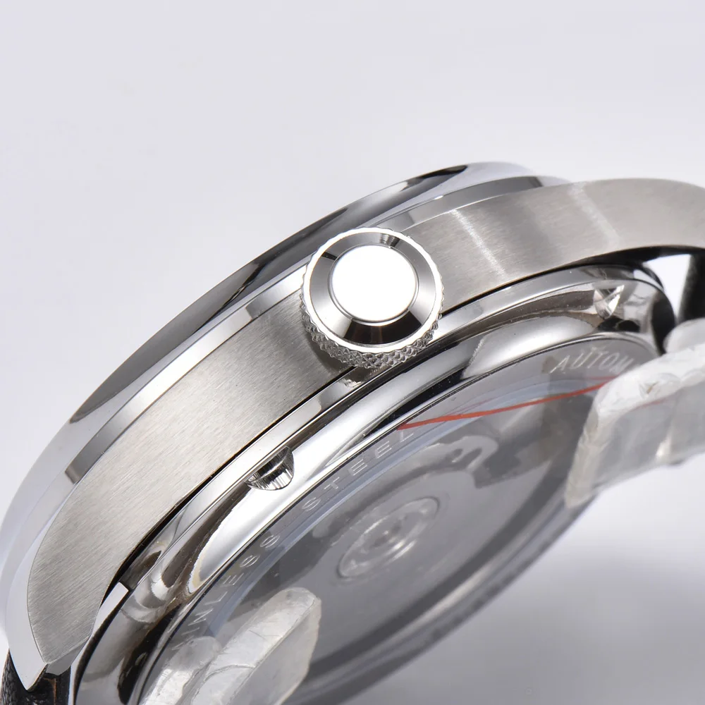 Парнис 43 мм часы с белым циферблатом автоматические механические мужские