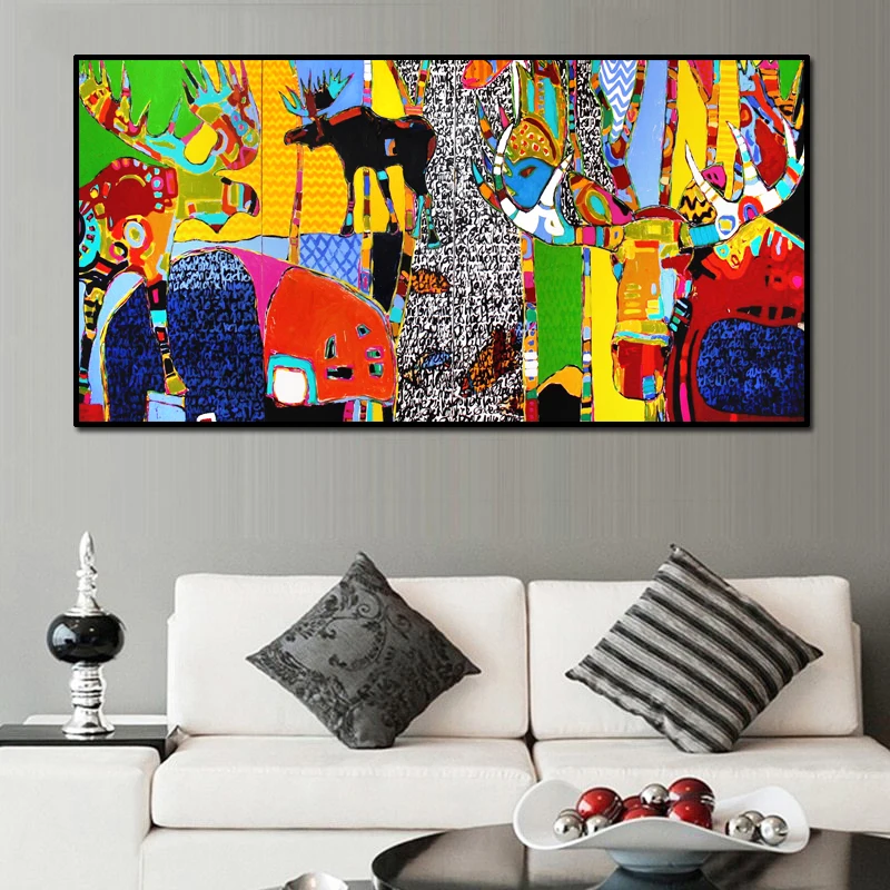 

Colorful Abstract Animals Oil Painting on Canvas Wall Art Posters and Print Big Size Scandinavian Pictures for Living Room Decor