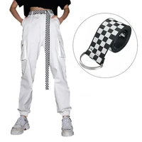 fashionable plaid belt womens black white canvas plaid checkerboard belt 135cm street clothing all match decorative belt