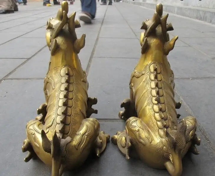 6710562 A + Чистая медь Китай храм талисман зло Фу Собака лев зверь фигурка с драконом