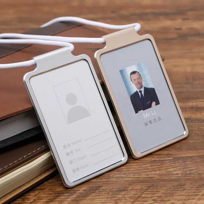 

Aluminum Alloy Badges set Name Tag Badge Holders ID Card Holders with Lanyard Office Company Supplies Work Bus Card Holder