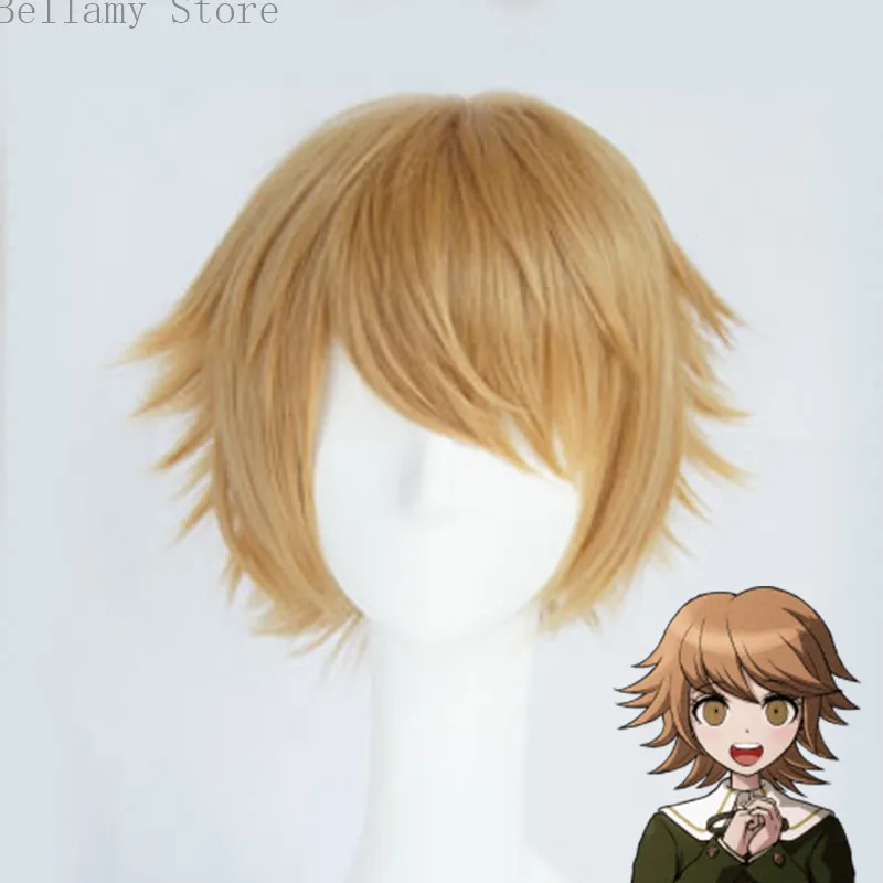 

Anime Danganronpa Fujisaki Chihiro Cosplay hairwear short Golden Blonde Wig+Wig Cap
