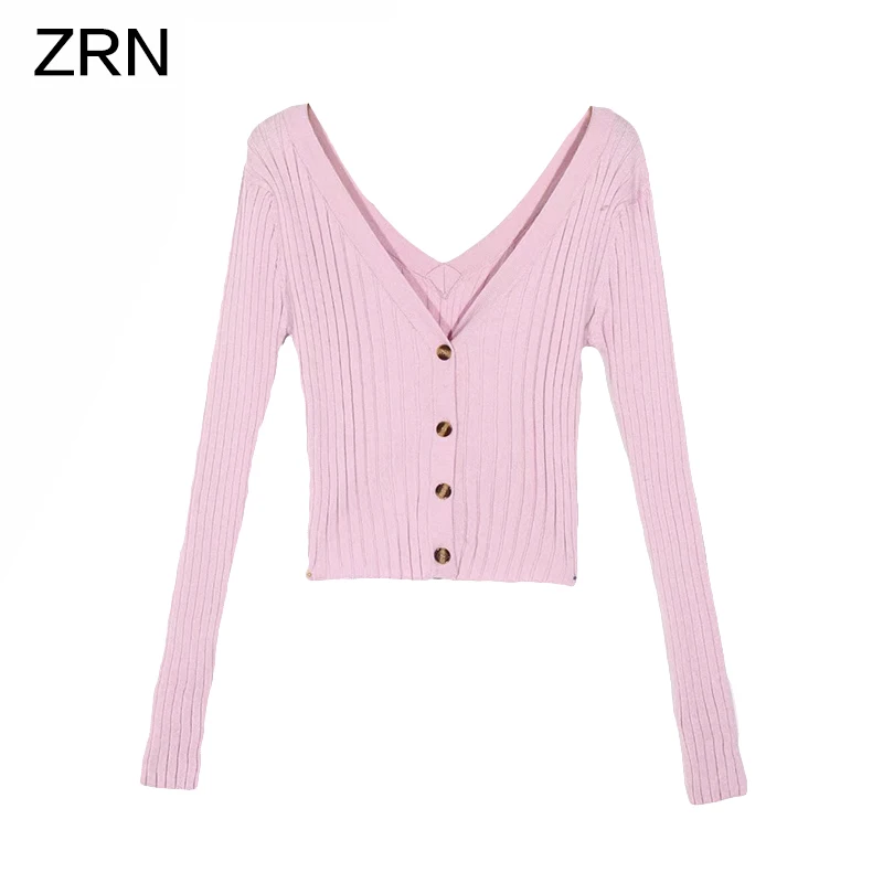Однотонный вязаный кардиган ZRN Женский Осенний базовый однобортный свитер с