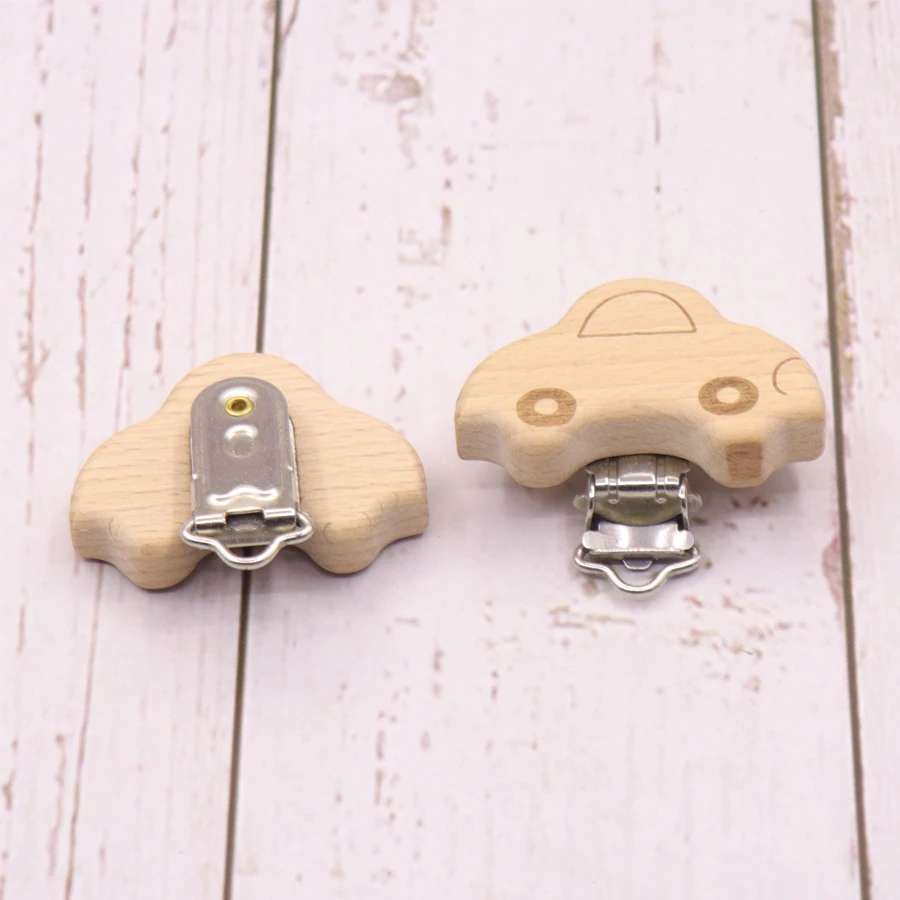 Soporte de madera de haya para chupete de beb&eacute;, cuentas de dentici&oacute;n de grado alimenticio personalizables, con forma de estrella y Animal, 10psc-2