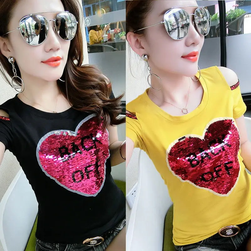 

Summer new T-shirt women's off shoulder top cotton T-shirt