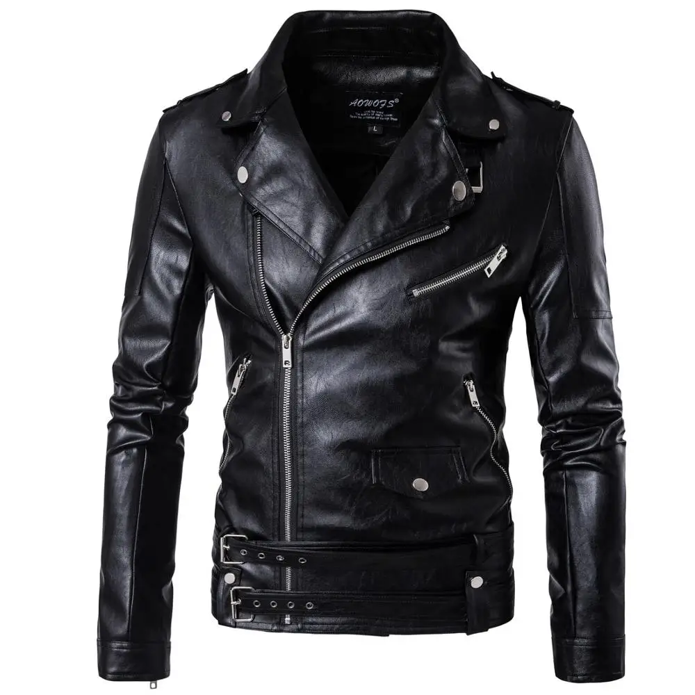

2020 Fashion Motorcycle Bomber Leather Jacket Men Autumn Turn-down Collar Sashes Slim fit Male Leather Jacket Coat Plus Size 5XL