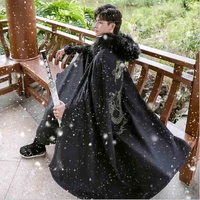 winter warm mens hanfu cloak chinese traditional embroidery black cape male christmas cos costume thick hanfu clack for men