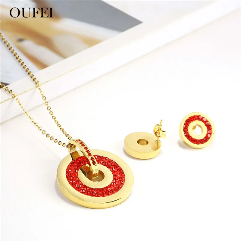OUFEI Ювелирные наборы из нержавеющей стали красное ожерелье и серьги набор