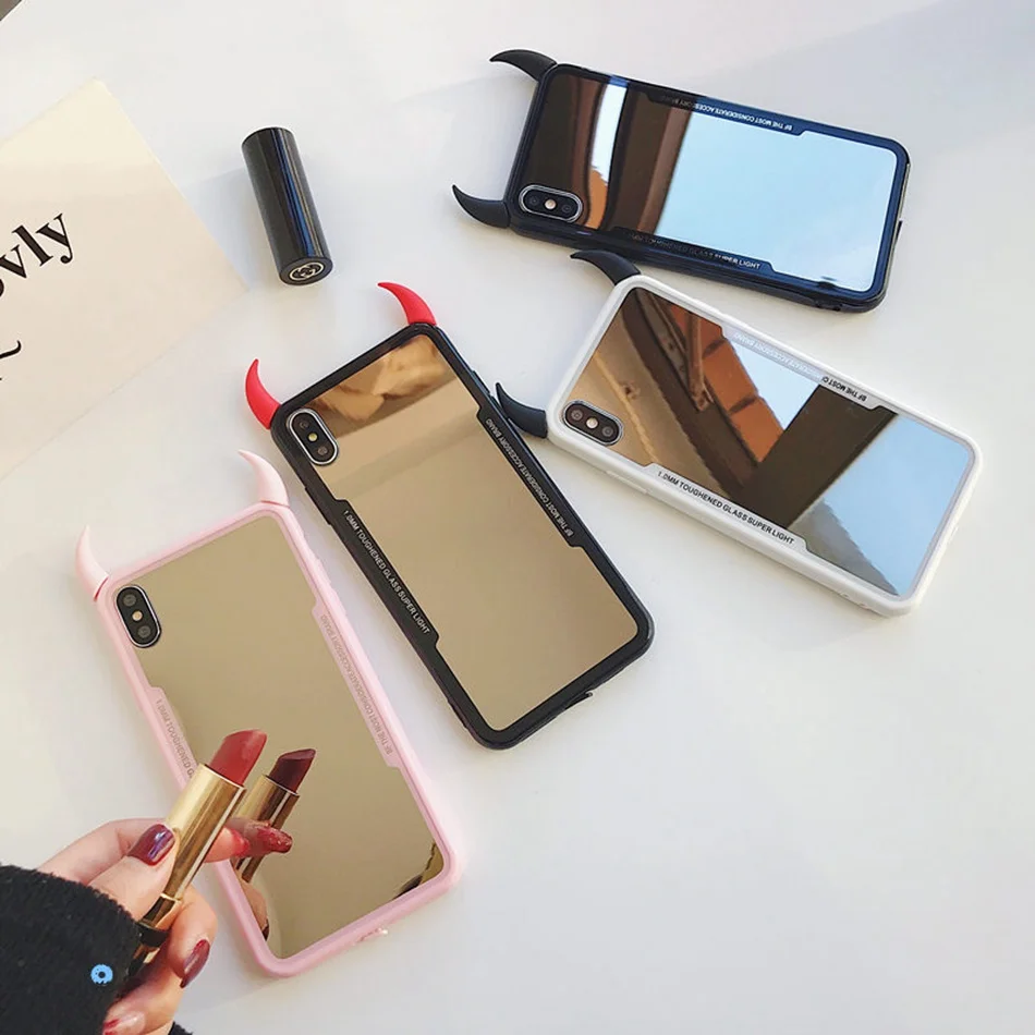 Luxury Mirror Case For iPhone 11 XR 8 Plus 7 Cute 3D Devil Horn Cover Pro XS Max 6 Hard Acrylic Cases Coque |