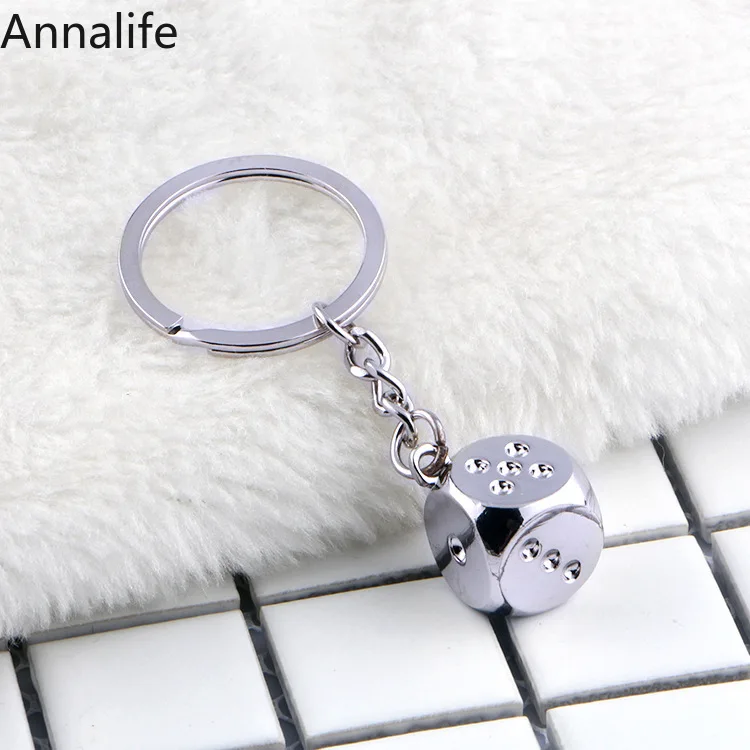 Новинка 2019 металлический 3D брелок в форме игральных костей для ключей кольцо